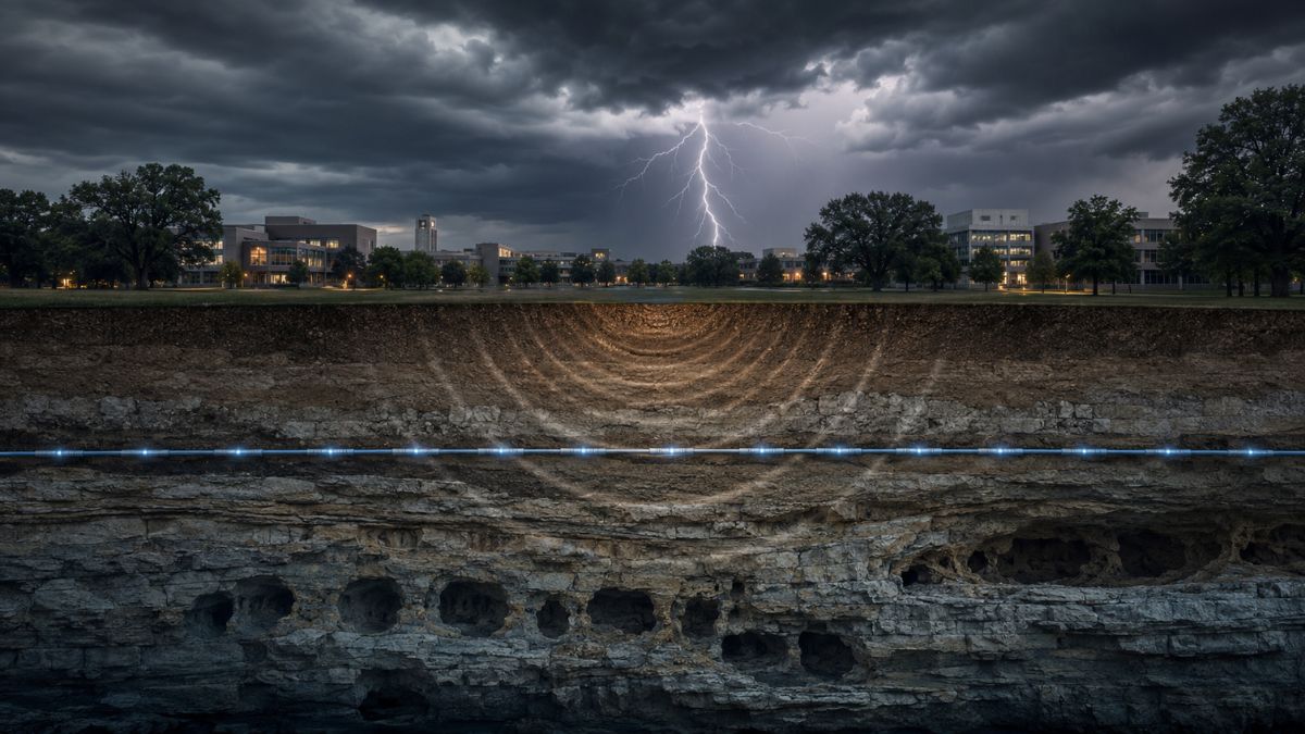 Tormenta sobre campus y geologia subterranea