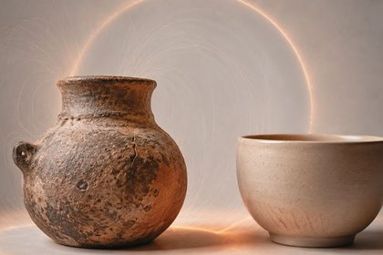 Bodegon de ceramicas y halos luminosos