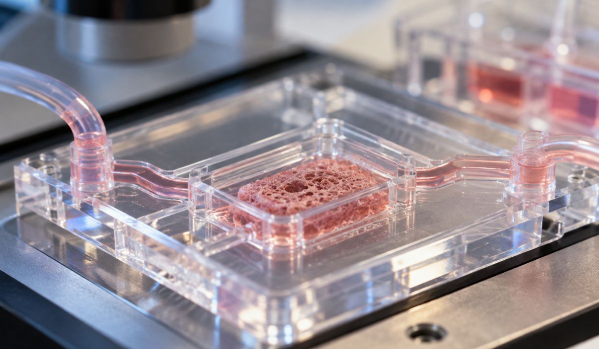 Chip microfluidico con tejido poroso rosa