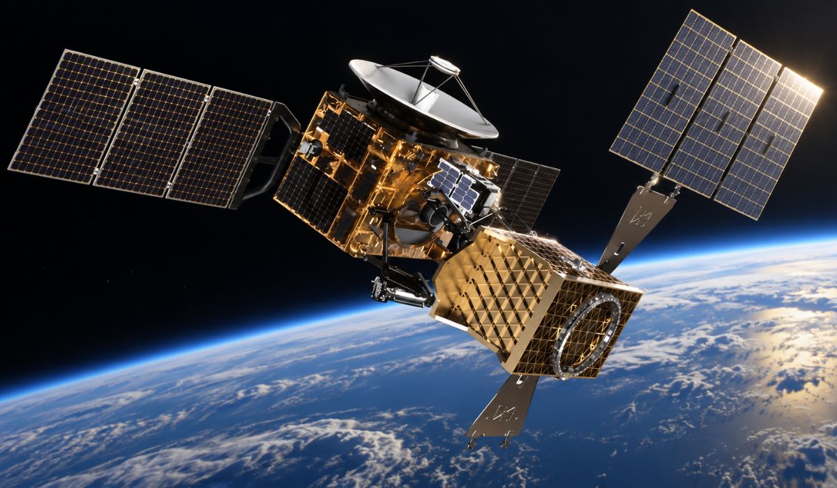 Satelite dorado sobre la Tierra