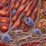 Triptico microscopico de tejidos y mitocondrias